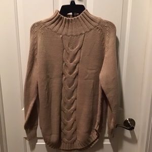 Beige sweater with decorative hem.S. NWOT.